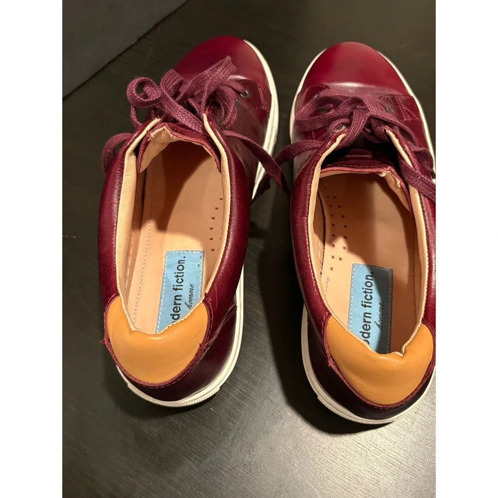 Modern Fiction Homme Mens Sneakers‎ Leather 10.5 Burgundy Low Top Contrast Heel